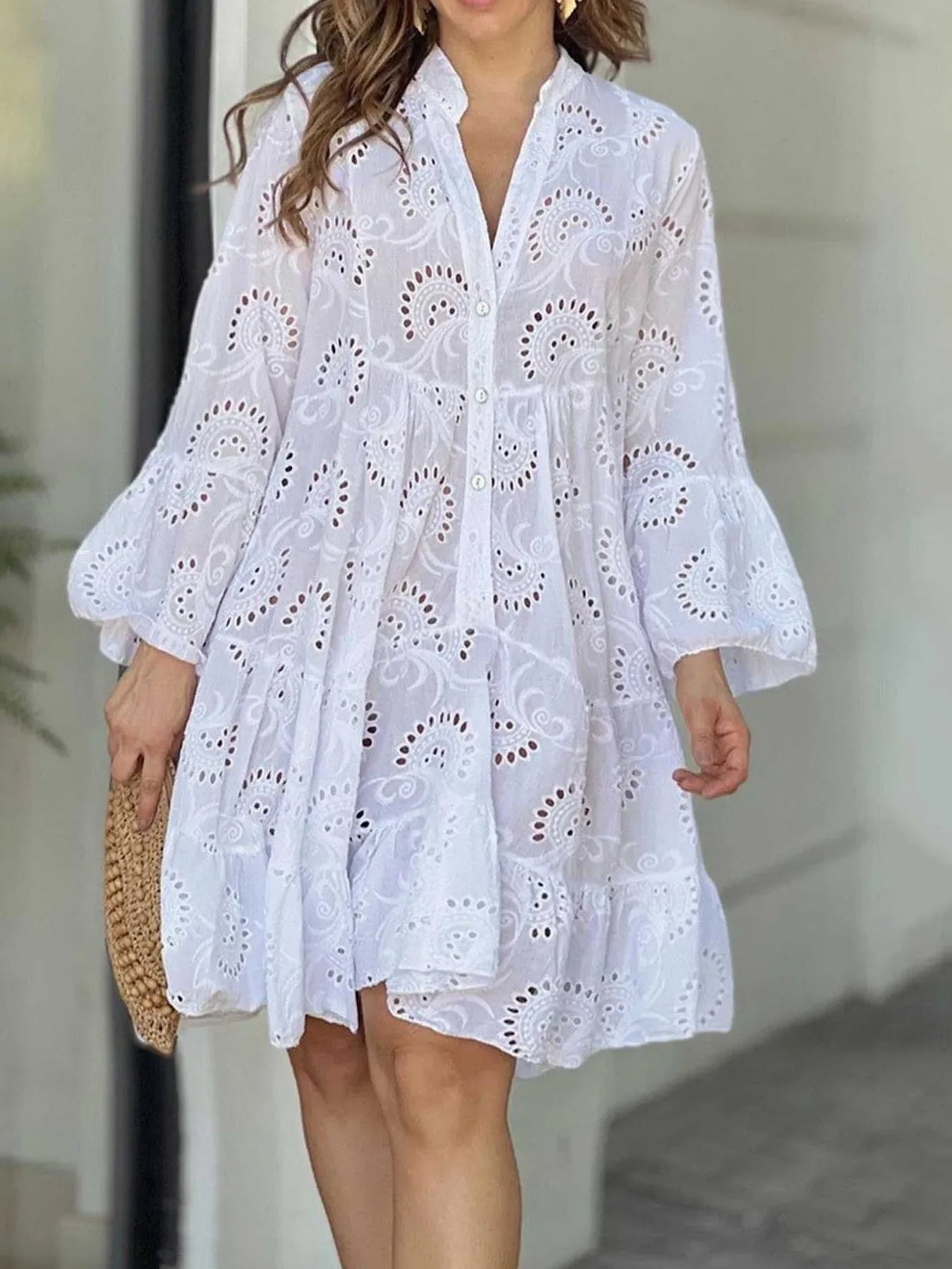 Plus Size Eyelet Tiered Dress White / S