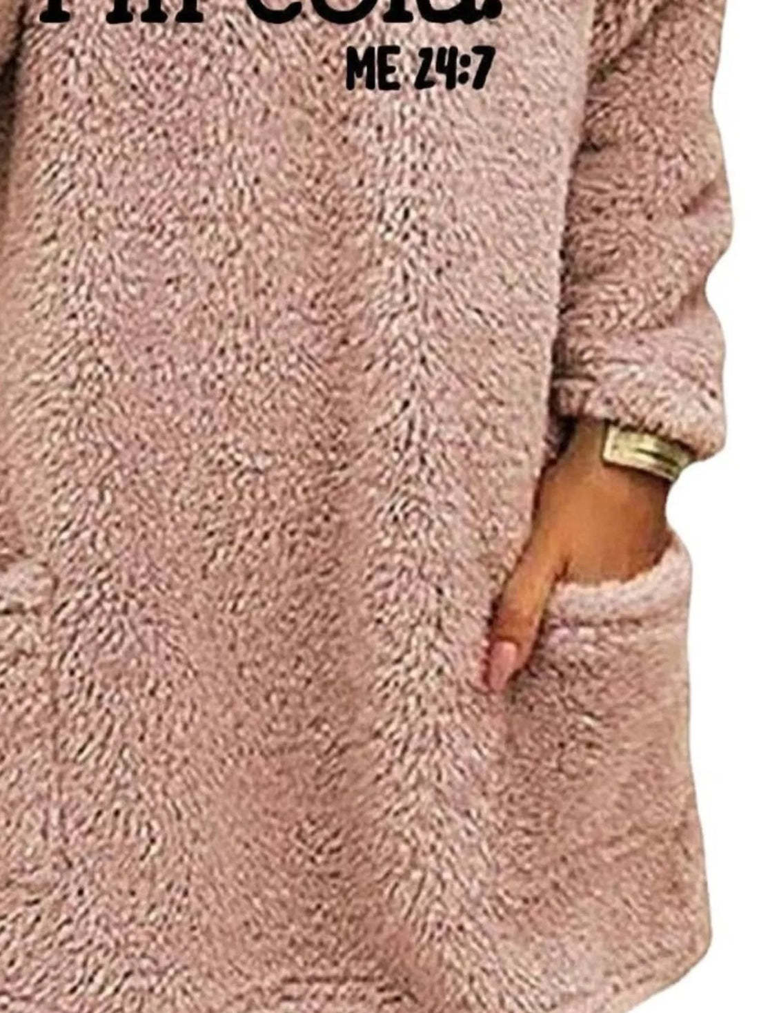 Plus Size Letter Print Long Sleeve Fleece Sweatshirt Pink / S
