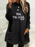 Plus Size Letter Print Long Sleeve Fleece Sweatshirt Black / S