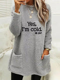 Plus Size Letter Print Long Sleeve Fleece Sweatshirt Gray / S