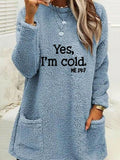 Plus Size Letter Print Long Sleeve Fleece Sweatshirt Light Blue / S