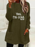 Plus Size Letter Print Long Sleeve Fleece Sweatshirt Military Green / S