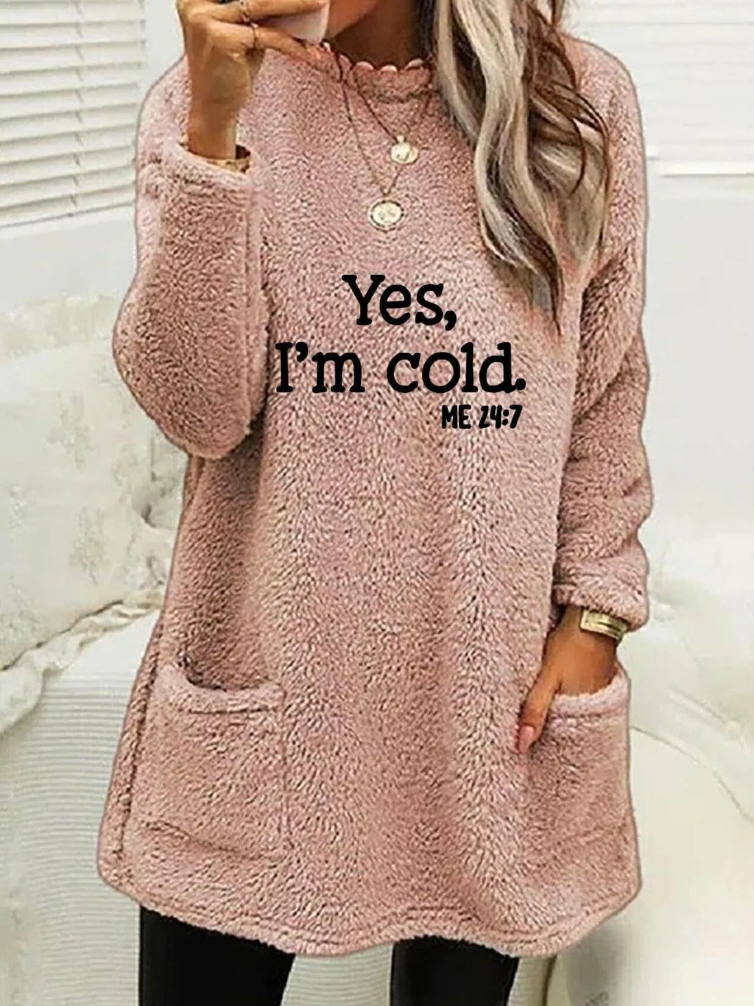 Plus Size Letter Print Long Sleeve Fleece Sweatshirt Pink / S