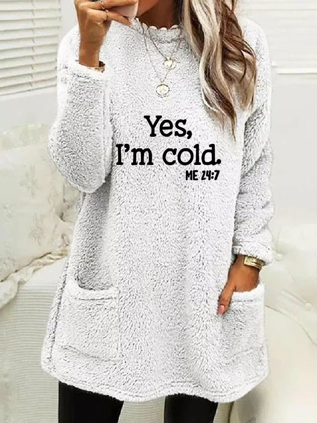 Plus Size Letter Print Long Sleeve Fleece Sweatshirt White / S