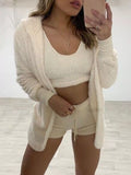 Plus Size Fuzzy Tank, Cardigan & Shorts Three-Piece Set