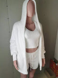 Plus Size Fuzzy Tank, Cardigan & Shorts Three-Piece Set White / M