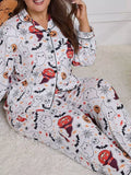 Plus Size Halloween Ghost and Pumpkin Print Top and Pants Lounge Set