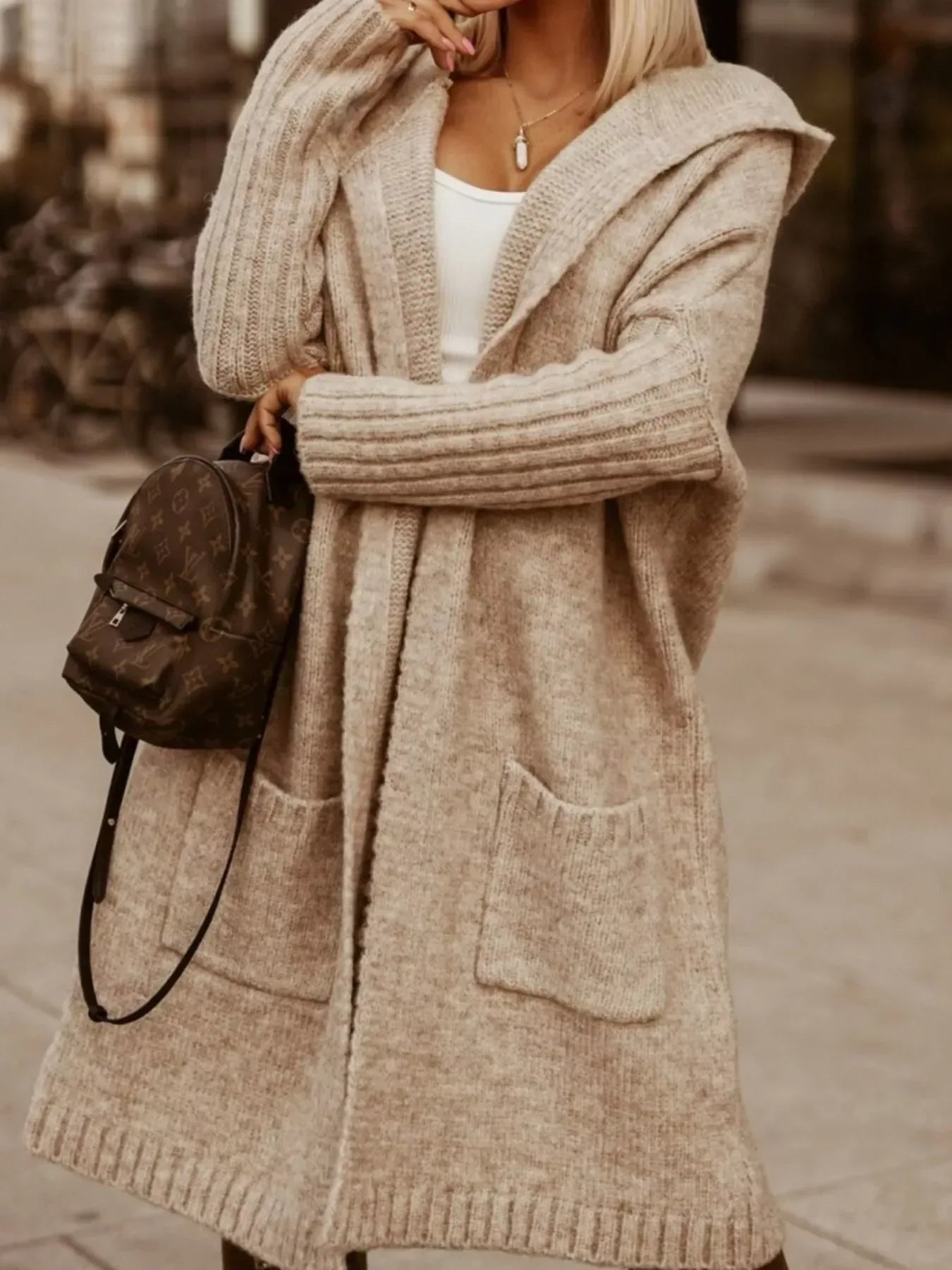 Plus Size Hooded Knit Open Front Cardigan