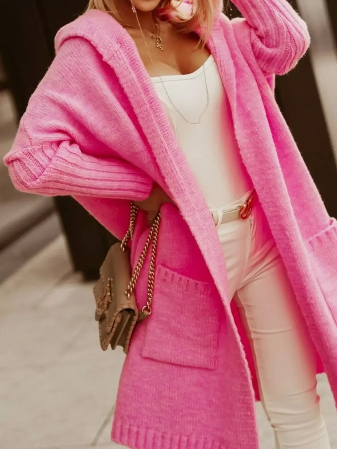 Plus Size Hooded Knit Open Front Cardigan