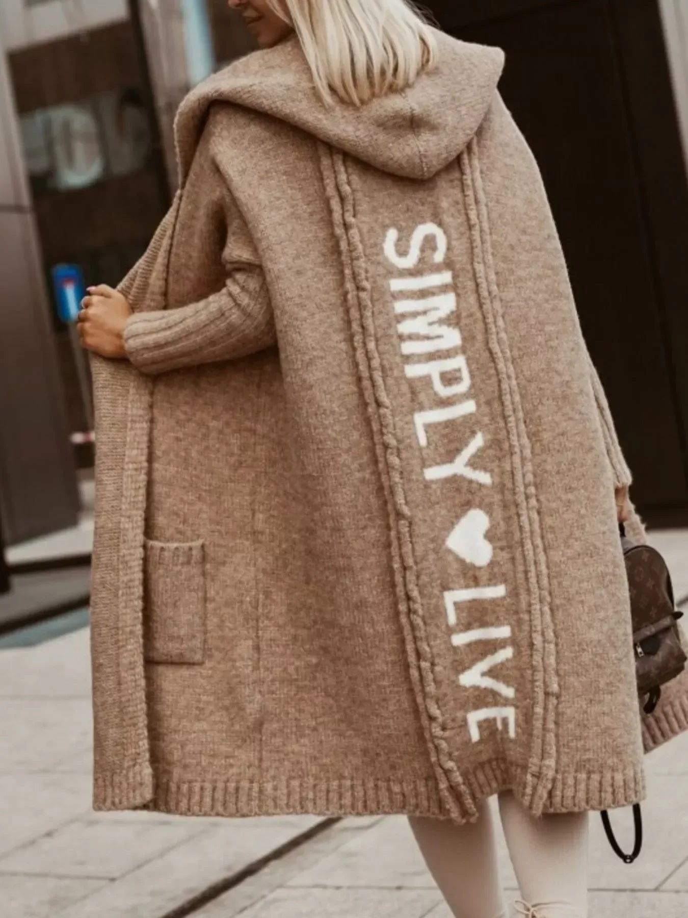 Plus Size Hooded Knit Open Front Cardigan