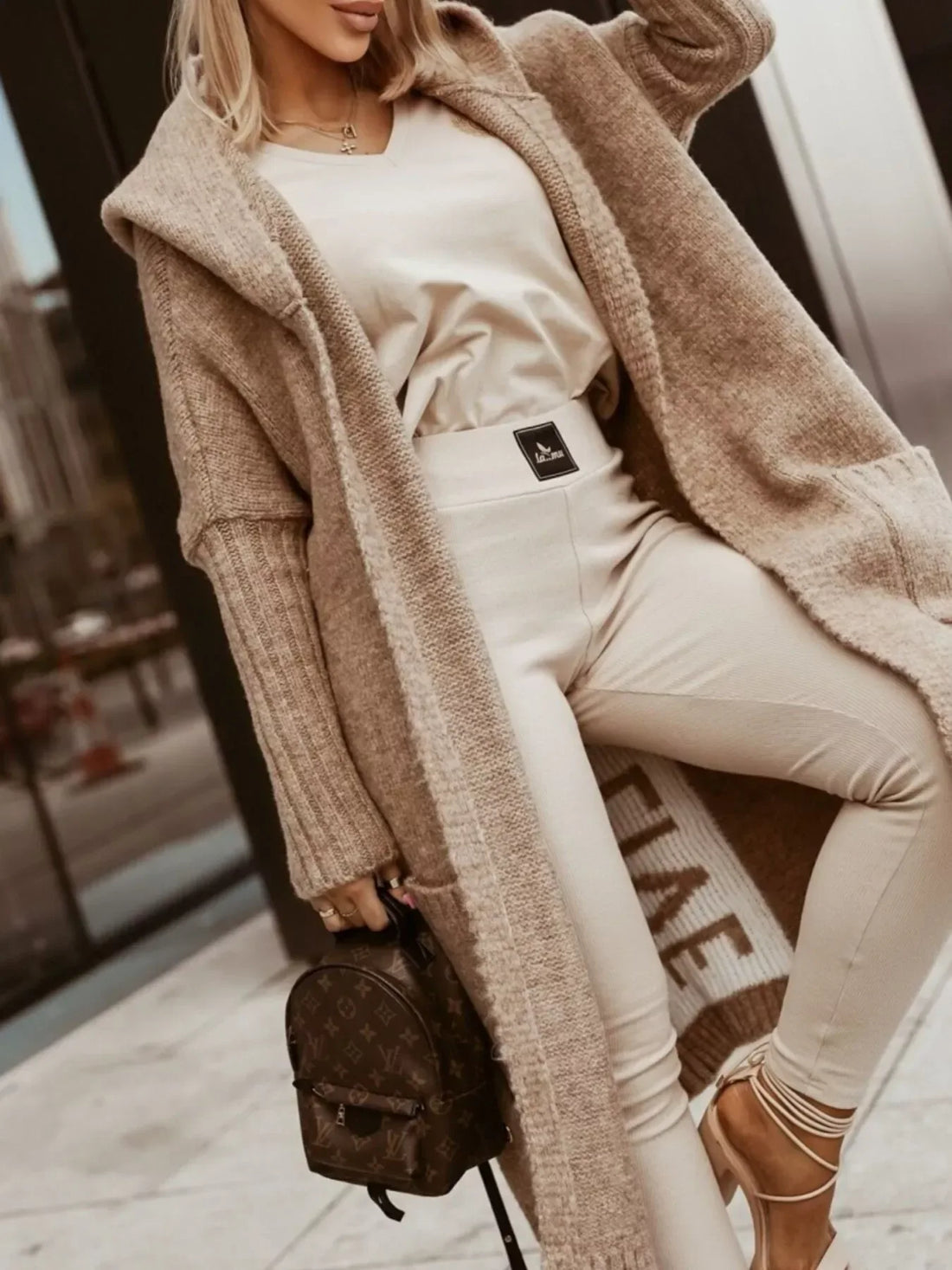 Plus Size Hooded Knit Open Front Cardigan