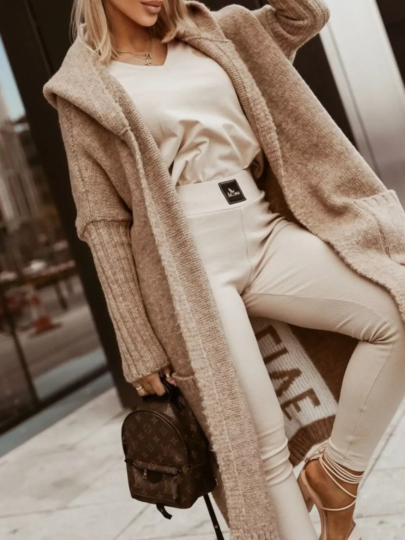 Plus Size Hooded Knit Open Front Cardigan