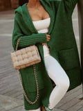 Plus Size Hooded Knit Open Front Cardigan Green / S