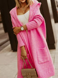 Plus Size Hooded Knit Open Front Cardigan Rose Red / S