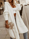 Plus Size Hooded Knit Open Front Cardigan White / S
