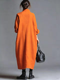 Plus Size Loose-Fit Mock-Neck Midi Dress with Pockets - product view 8