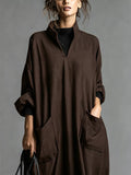 Plus Size Loose-Fit Mock-Neck Midi Dress with Pockets - product view 2
