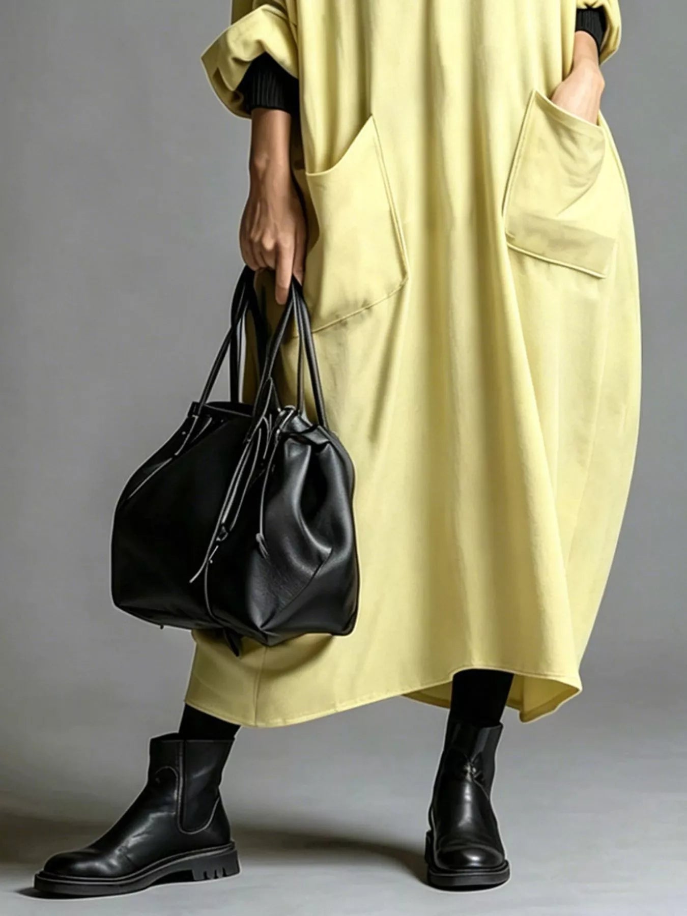 Plus Size Loose-Fit Mock-Neck Midi Dress with Pockets - product view 28
