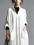Plus Size Loose-Fit Mock-Neck Midi Dress with Pockets - product view 10