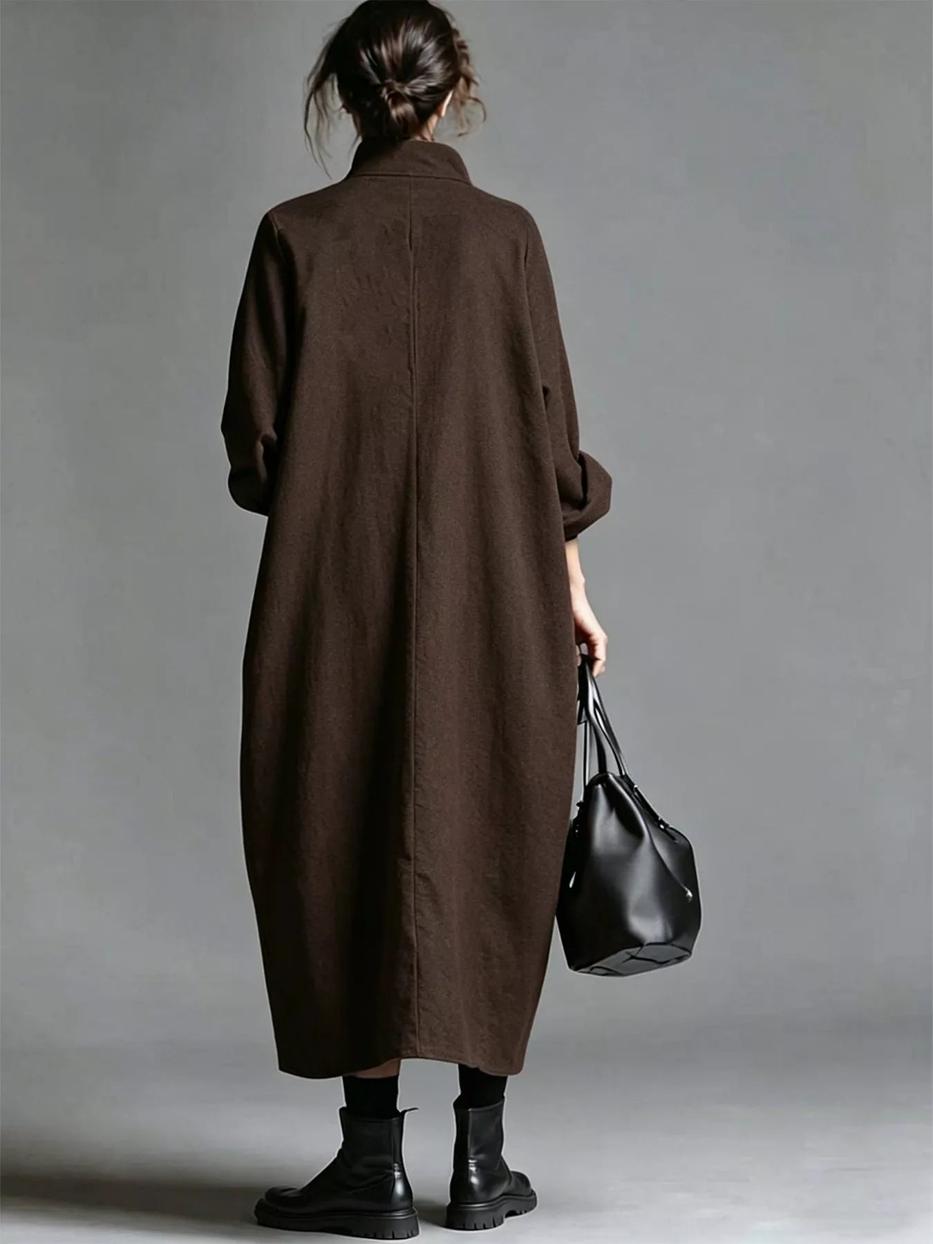 Plus Size Loose-Fit Mock-Neck Midi Dress with Pockets - product view 4