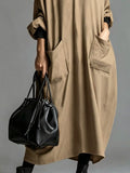 Plus Size Loose-Fit Mock-Neck Midi Dress with Pockets - product view 15