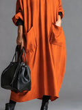 Plus Size Loose-Fit Mock-Neck Midi Dress with Pockets - product view 7