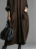 Plus Size Loose-Fit Mock-Neck Midi Dress with Pockets - product view 3