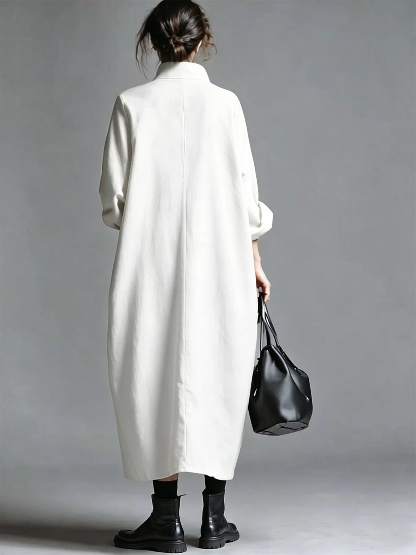 Plus Size Loose-Fit Mock-Neck Midi Dress with Pockets - product view 12