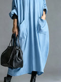 Plus Size Loose-Fit Mock-Neck Midi Dress with Pockets - product view 18