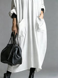Plus Size Loose-Fit Mock-Neck Midi Dress with Pockets - product view 11