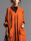 Plus Size Loose-Fit Mock-Neck Midi Dress with Pockets - product view 6
