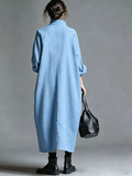 Plus Size Loose-Fit Mock-Neck Midi Dress with Pockets - product view 19