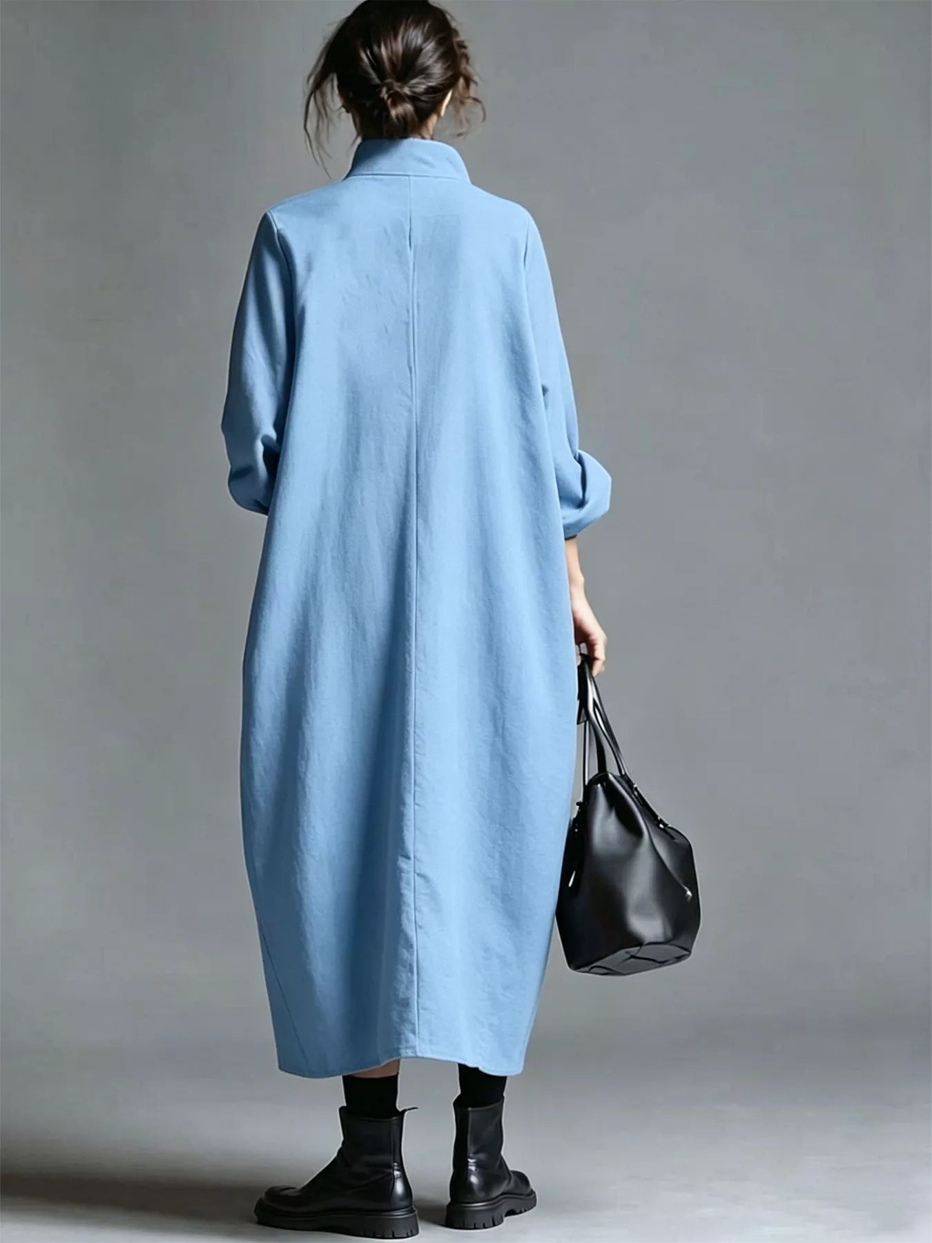 Plus Size Loose-Fit Mock-Neck Midi Dress with Pockets - product view 19