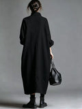 Plus Size Loose-Fit Mock-Neck Midi Dress with Pockets - product view 22