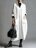 Plus Size Loose-Fit Mock-Neck Midi Dress with Pockets - product view 9