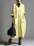 Plus Size Loose-Fit Mock-Neck Midi Dress with Pockets - product view 26