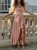 Plus Size One-Shoulder Asymmetrical Hem Dress Dusty Pink / S