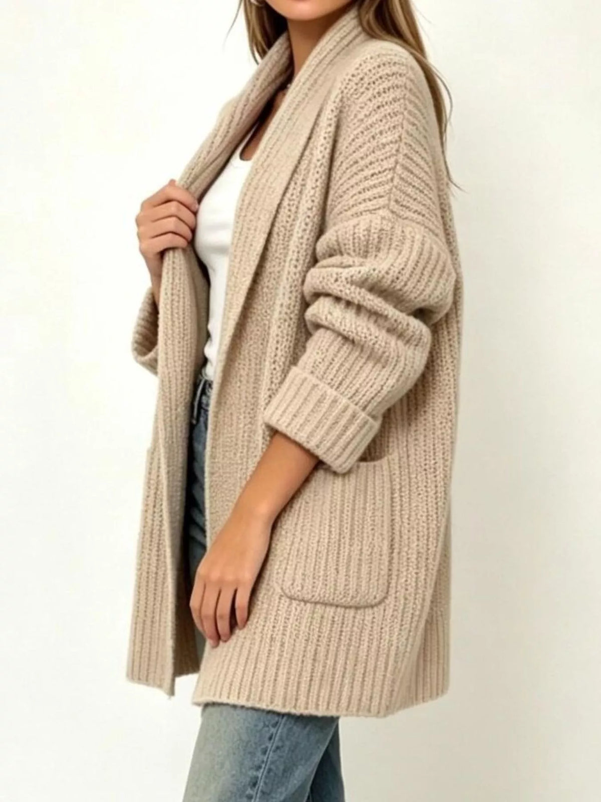 Plus Size Open-Front Pocket Cardigan