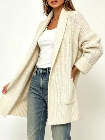 Plus Size Open-Front Pocket Cardigan Beige / S