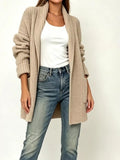 Plus Size Open-Front Pocket Cardigan Khaki / S