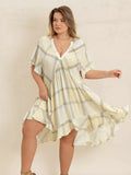 Plus Size Plaid Flutter Sleeve Dress