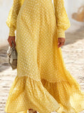 Plus Size Polka Dot Ruffle V-Neck Maxi Dress