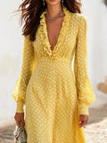 Plus Size Polka Dot Ruffle V-Neck Maxi Dress