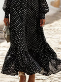 Plus Size Polka Dot Ruffle V-Neck Maxi Dress