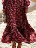 Plus Size Polka Dot Ruffle V-Neck Maxi Dress