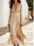 Plus Size Polka Dot Ruffle V-Neck Maxi Dress