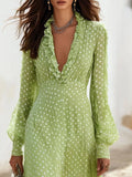 Plus Size Polka Dot Ruffle V-Neck Maxi Dress
