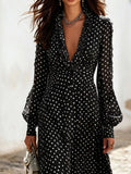 Plus Size Polka Dot Ruffle V-Neck Maxi Dress