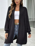 Plus Size Ribbed Open Front Long Sleeve Cardigan Black / S