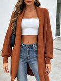 Plus Size Ribbed Open Front Long Sleeve Cardigan Caramel / S